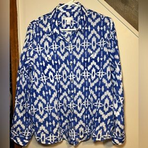 Chico's button down long sleeve top pockets collar cotton light blue white  2